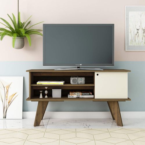 Rack Com 1 Porta e 2 Nichos Artely Frank Cor Pinho com Off White