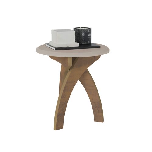 Mesa De Apoio Redonda Em MDF Artely Jade Cor Off White com Pinho