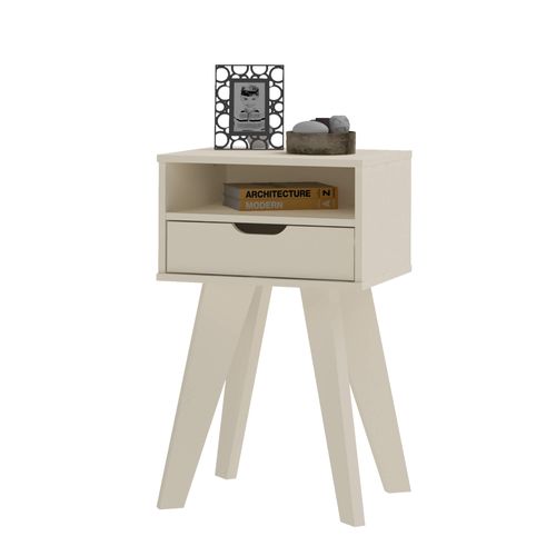 Mesa De Apoio Com 1 Gaveta e 1 Nicho Artely Vip Cor Off White