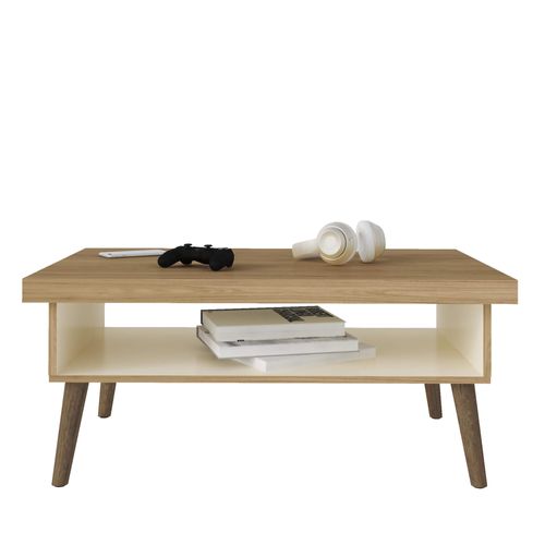 Mesa De Centro Retangular e Com Nicho Artely Lucca Cor Carvalho com Off White