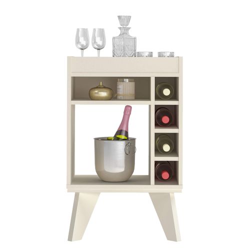 Bar Com Espelho no Tampo e Porta Garrafas Artely Drink Cor Off White