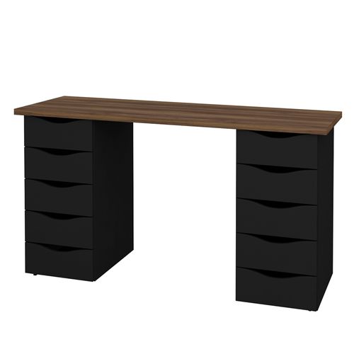 Escrivaninha Com 10 Gavetas Artany Due Cor Nogal com Preto