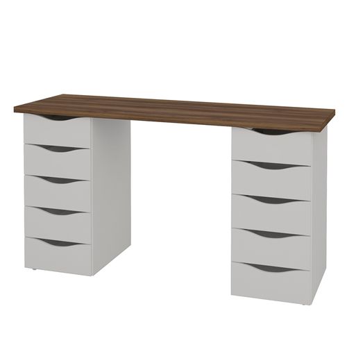 Escrivaninha Com 10 Gavetas Artany Due Cor Nogal com Branco