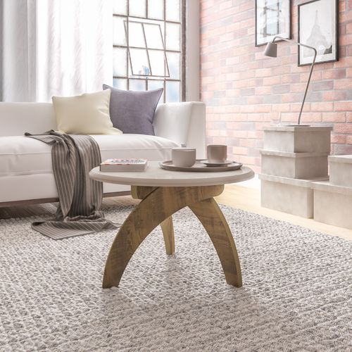 Mesa De Centro Redonda Em MDF Artely Jade Cor Pinho com Off White