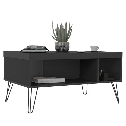 Mesa De Centro Com 2 Nichos e Pés de Metal Artely Liberty Cor Preto