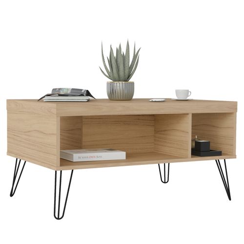 Mesa De Centro Com 2 Nichos e Pés de Metal Artely Liberty Cor Carvalho