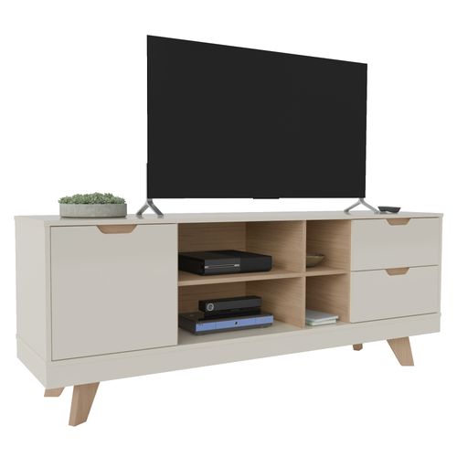 Rack Com 1 Porta e 2 Gavetas Artely Michigan Off White com Carvalho