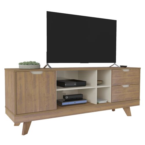 Rack Com 1 Porta e 2 Gavetas Artely Michigan Pinho com Off White