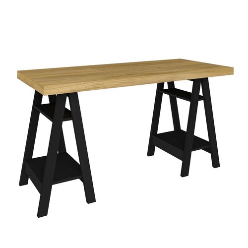 Escrivaninha Pés Estilo Cavalete Com 4 Prateleiras Artany Art Cor Olmo com Preto