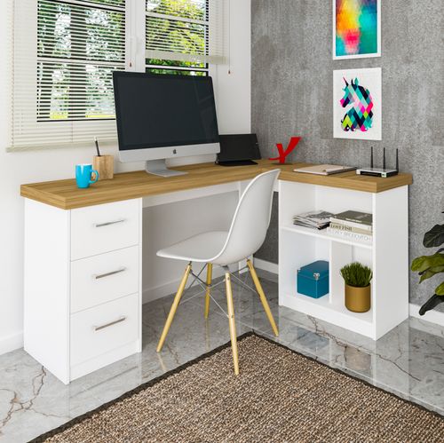 Escrivaninha Com 3 Gavetas e 3 Nichos Artany Mali Cor Olmo com Branco