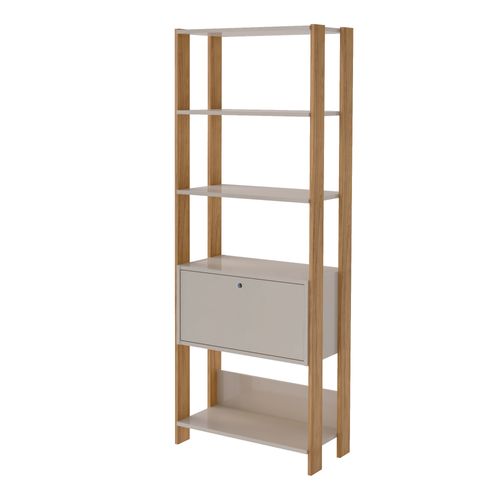 Estante Com 4 Prateleiras E 1 Porta Basculante Artely Match Cor Off White Com Carvalho