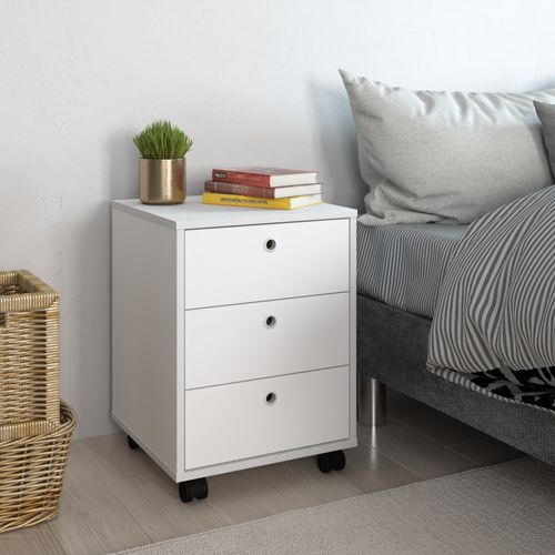 Mesa De Cabeceira Com 3 Gavetas Oggi Decore Cor Branca