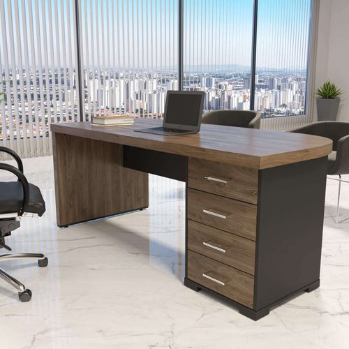 Mesa Tamburato Artany Cor Charuto com Preto com Gavetas LD