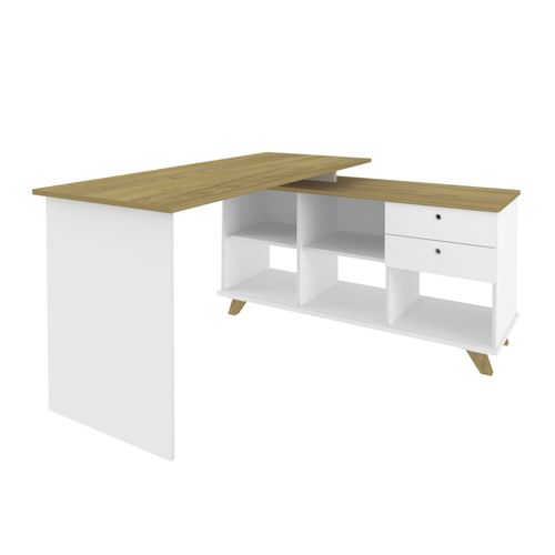 Escrivaninha em L 2 Gavetas Artany Gold Cor Carvalho com Branco