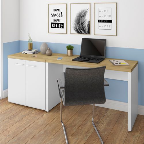 Conjunto Escrivaninha e Balcão com 2 Portas Artany Toq Olmo com Branco