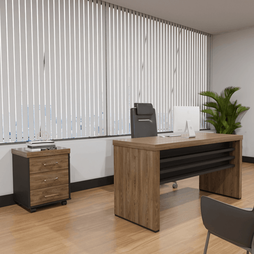 Conjunto Mesa Para Escritório 1400 e Gaveteiro com 3 Gavetas Tamburato Charuto com Preto
