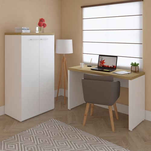 Conjunto Mesa e Armário com 2 Portas Artany Toq Olmo com Branco