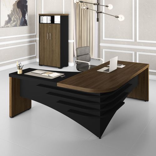 Conjunto Mesa Para Escritório Tamburato Diretor e Armário com Duas Portas Tamburato Charuto com Preto