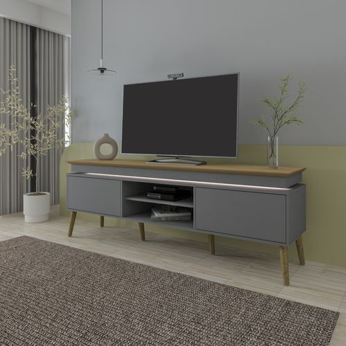 Rack para TV Com LED e 2 Portas Artely Lumina Cor Carvalho com Grafite