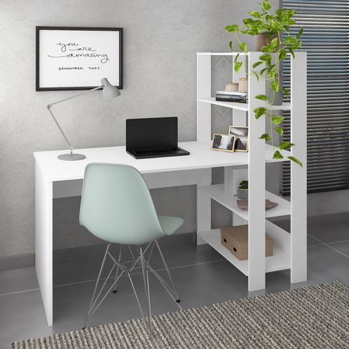 Escrivaninha Com Estante Lateral Artely Match Cor Branco