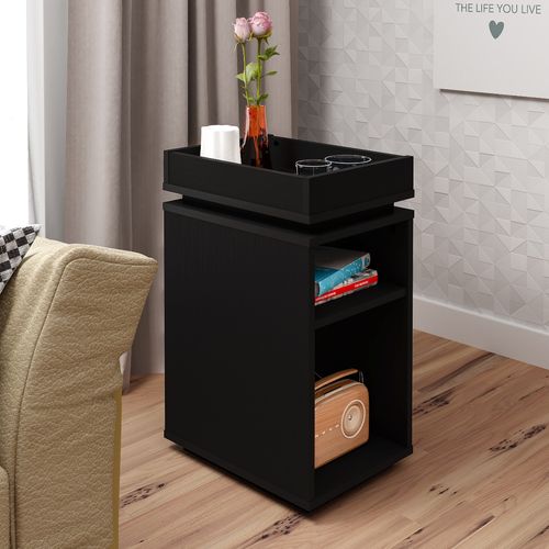 Mesa De Apoio Lateral Com Nicho Artely Olivia Cor Preto