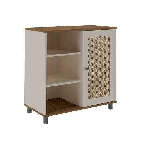 Aparador Buffet Com 1 Porta e 3 Nichos Artely Charlotte Cor Pinho com Off White