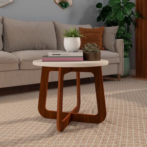Mesa De Centro Redonda Em MDF Artely Jasmin Cor Cedro com Off White