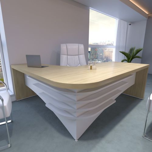 Mesa para Escritório em L Artany Tamburato Diretor Cor Carvalho com Branco Lado Direito