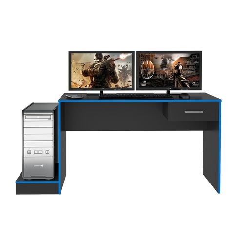 Escrivaninha Com Porta CPU e 1 Gaveta Artely Gamer Cor Preto com Azul