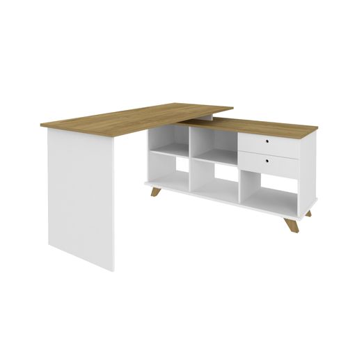 Escrivaninha Em L Com 2 Gavetas e 5 Nichos Artany Gold Cor Olmo com Branco