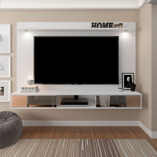 Painel Para TV Com 2 Portas Espelhadas Artely Platinum Branco com Espelhos e LED
