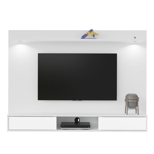 Painel Para TV Com 2 Portas Espelhadas Artely Platinum Branco com Espelhos e LED