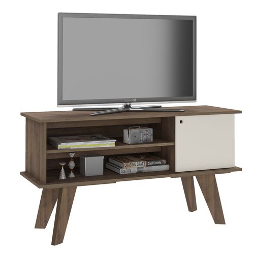 Rack Com 1 Porta e 2 Nichos Artely Frank Cor Pinho com Off White