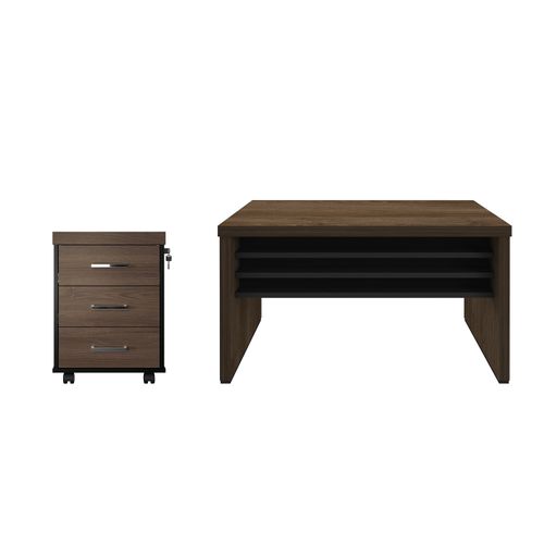 Conjunto Mesa Para Escritório 1400 e Gaveteiro com 3 Gavetas Tamburato Charuto com Preto