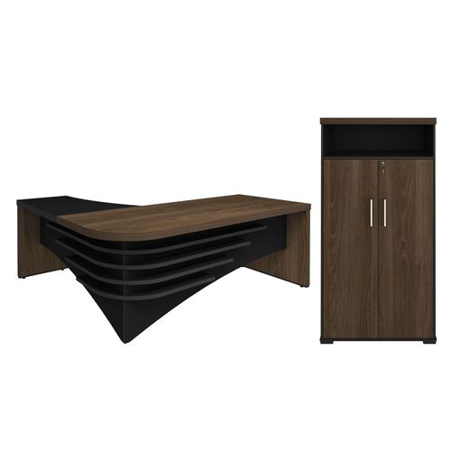 Conjunto Mesa Para Escritório Tamburato Diretor e Armário com Duas Portas Tamburato Charuto com Preto