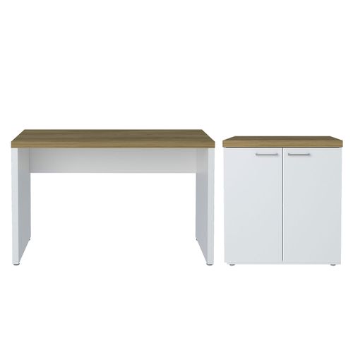 Conjunto Escrivaninha e Balcão com 2 Portas Artany Toq Olmo com Branco