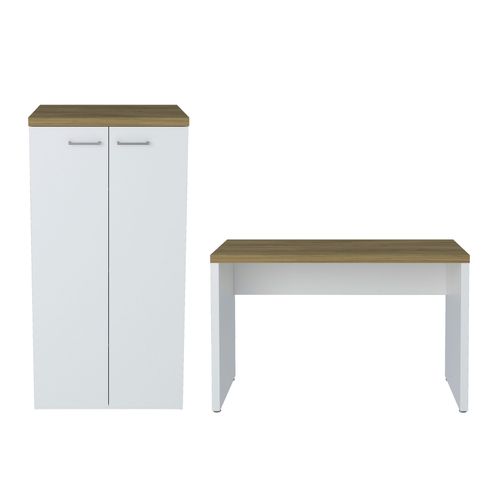 Conjunto Mesa e Armário com 2 Portas Artany Toq Olmo com Branco