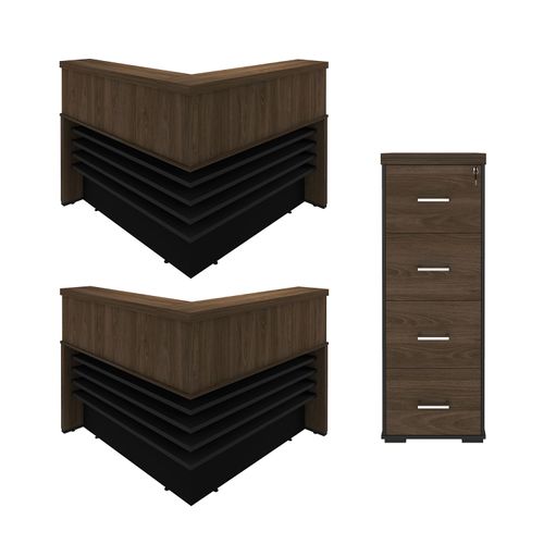 Conjunto para Escritório Executivo - Balcão Atendimento e Arquivo Tamburato Charuto com Preto