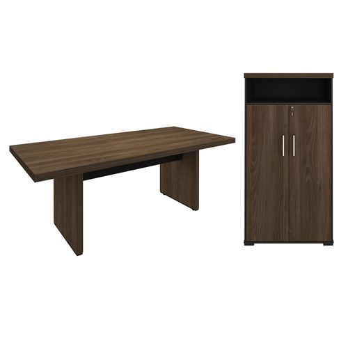 Conjunto para Escritório Executivo - Mesa Tamburato 2000 e Armário Tamburato com Nicho Charuto com Preto