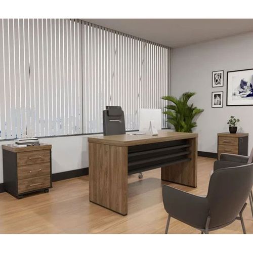 Conjunto para Escritório Executivo - Mesa Tamburato 1400 e 2 Gaveteiros Tamburato Charuto com Preto