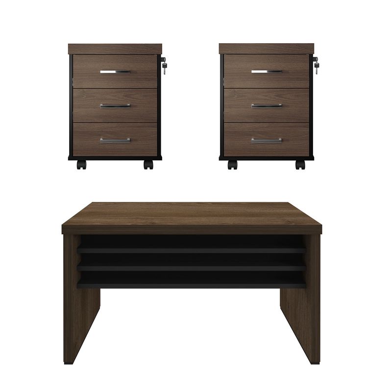 Conjunto-Mesa-1400-e-2-Gaveteiros-Tamburato-3-Gavetas-Charuto-Com-Preto