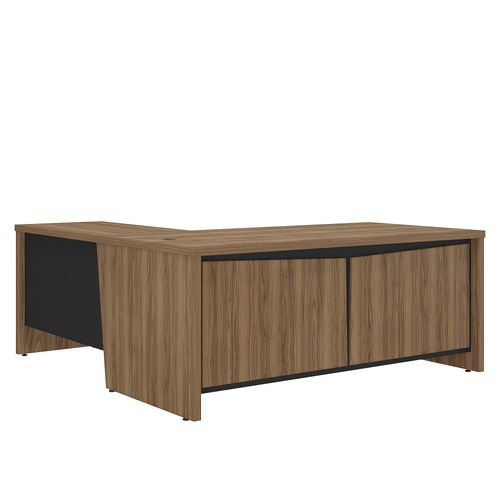 Mesa para Escritório  Em L Tamburato Chefia Y37 Cor Nogal com Preto
