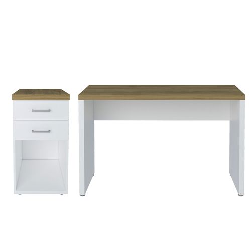 Conjunto Mesa e Gaveteiro Artany Toq Cor Olmo com Branco