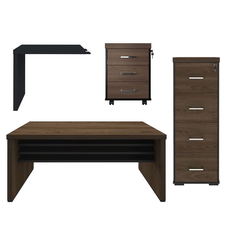 Conjunto-Mesa-1600-e-Gaveteiro-Tamburata-e-Mesa-de-Apoio-890-e-Arquivo-Tamburato-Charuto-Com-Preto