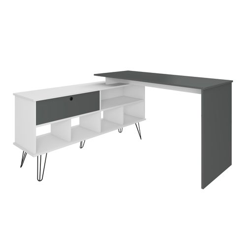 Escrivaninha Com 1 Porta e 5 Nichos Artany Dubai Cor Grafito com Branco
