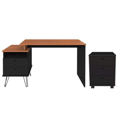 Conjunto Escrivaninha Plus e Gaveteiro New cor Freijó com Preto