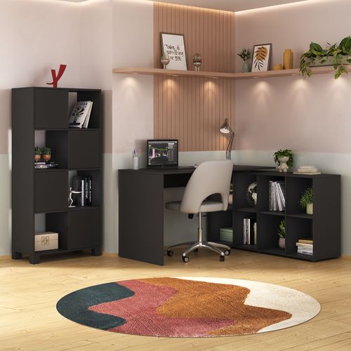 Conjunto Mesa 1400 Nero e Armário Wally cor Preto