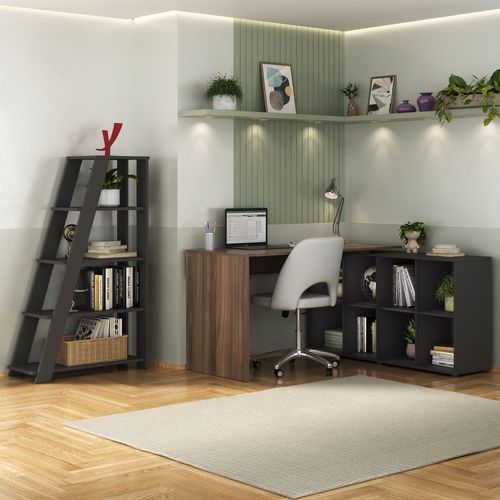 Conjunto Mesa 1400 Nero e Estante Star Cor Ipê com Preto