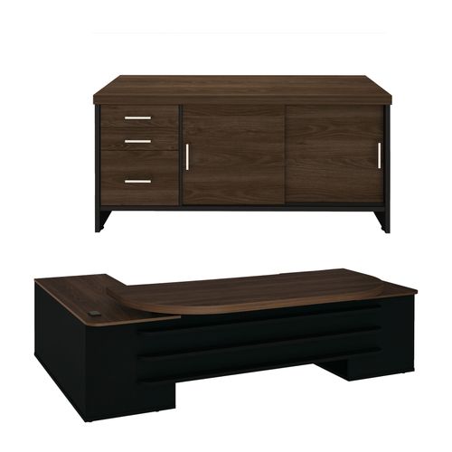 Conjunto Mesa Presidente e Balcão com Gavetas Cor Charuto com Preto