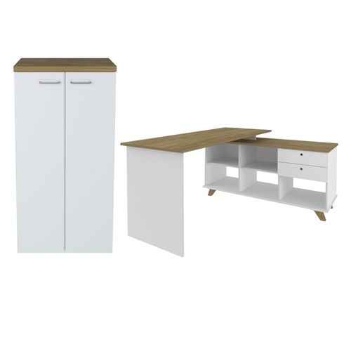 Conjunto Escrivaninha Gold e Armário TOQ Cor Olmo com Branco
